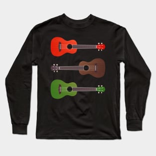 Colorful Ukulele Collection - Red, green and brown wood grained Long Sleeve T-Shirt